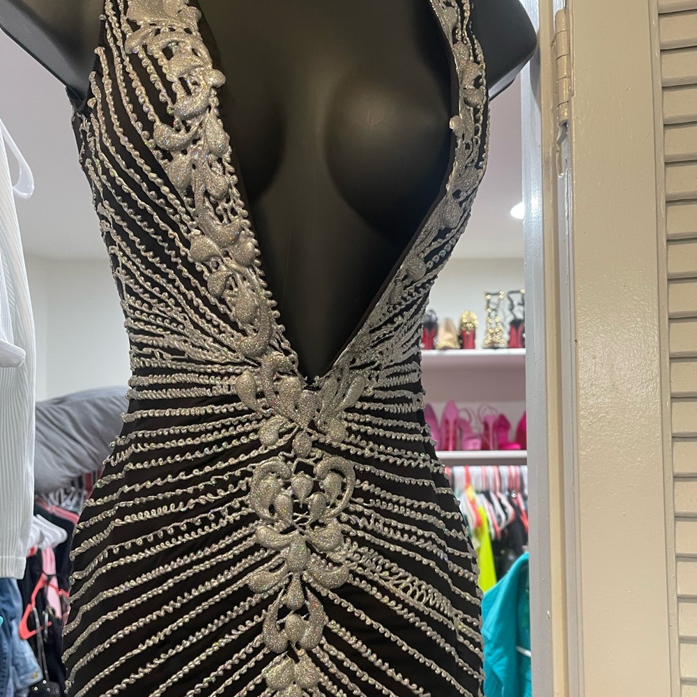 Sexy black halter black dress with slit size small